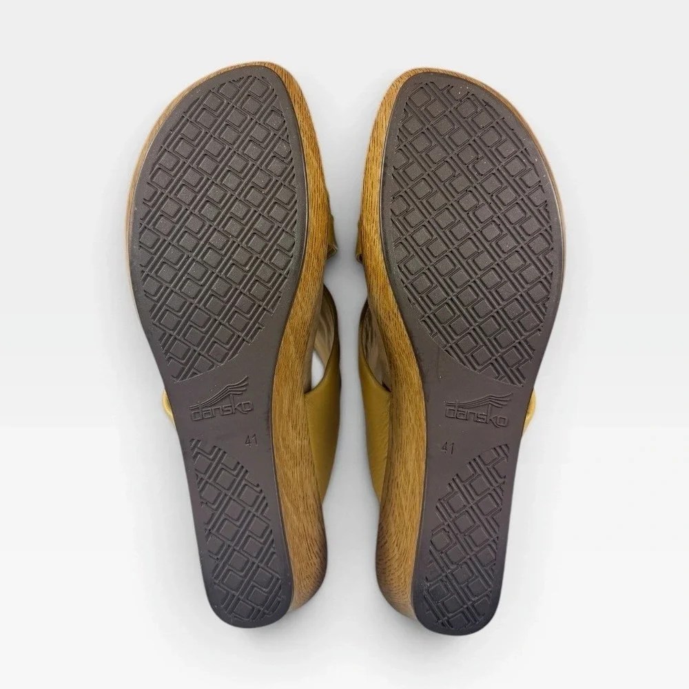 Dansko Avalon Nappa Wedge Slide Sandals Womens 41 Cornsilk Yellow Leather